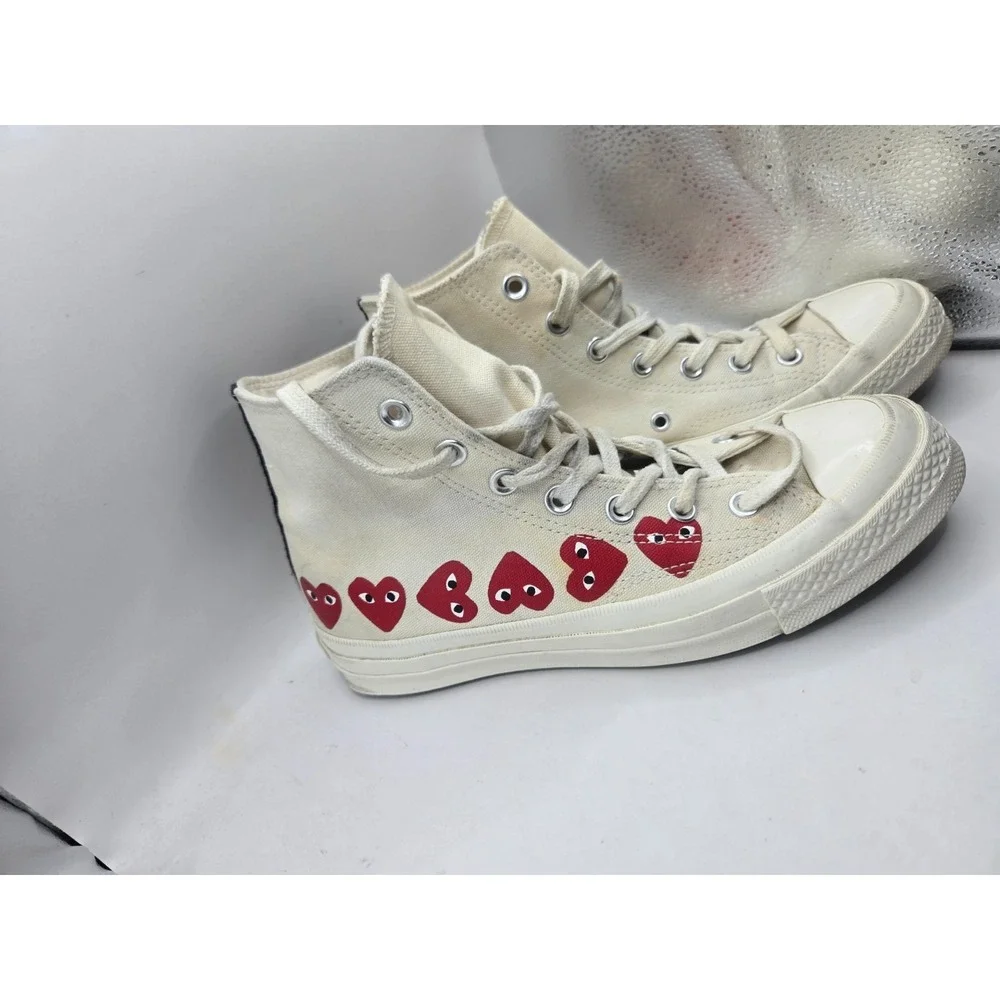 Converse x Comme des Garçons Play Sneakers Mens 6 Cream Multi Heart Chuck 70 Hi - Picture 5 of 13